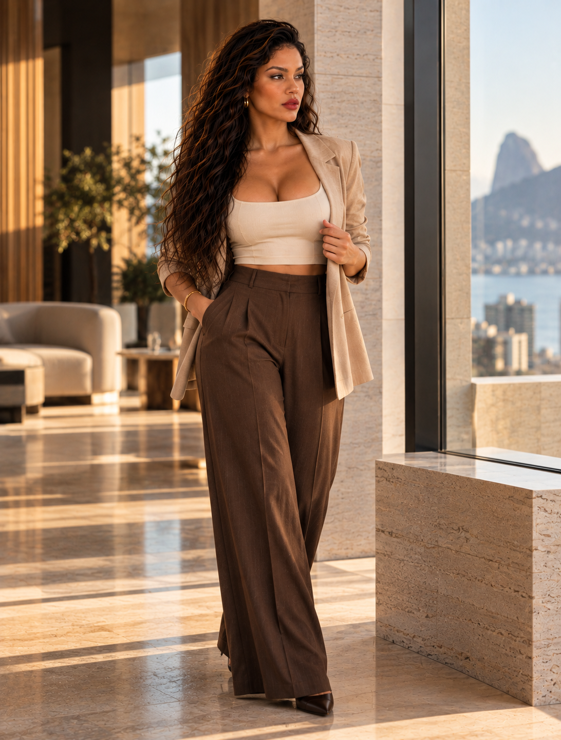 Clara Santos em ambiente contemporâneo